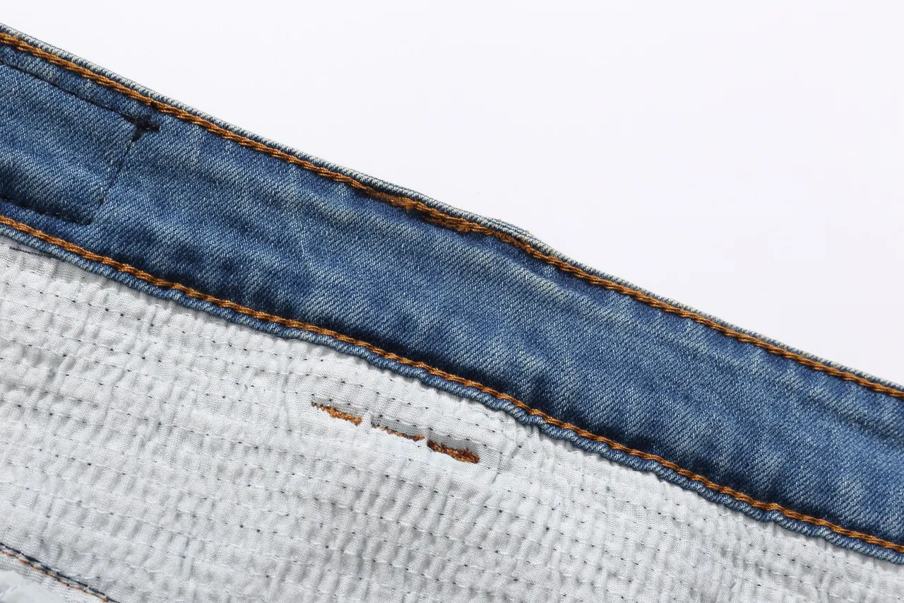 Balmain Moto-Panel شورتات جين أزرق فاتح ممزق 8