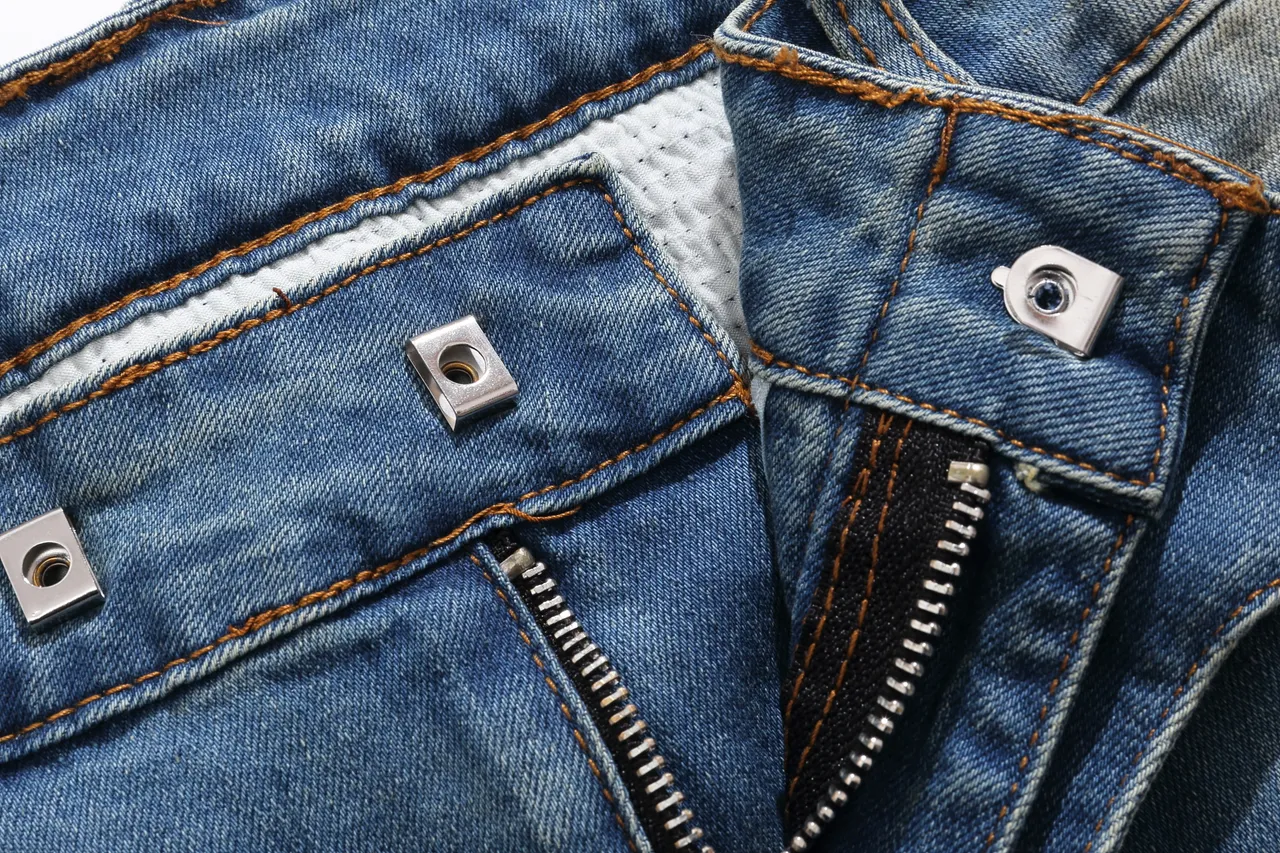 Balmain Moto-Panel شورتات جين أزرق فاتح ممزق 9