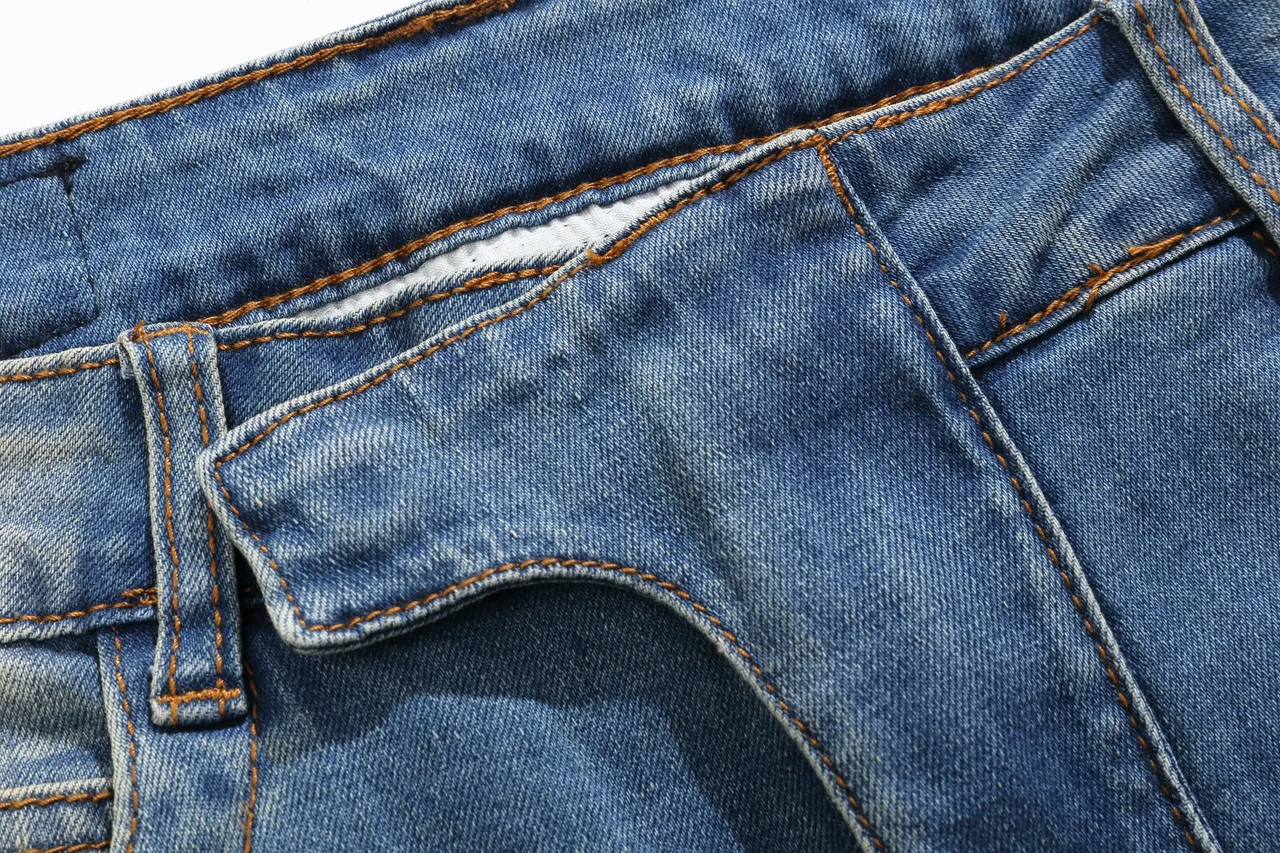 Balmain Moto-Panel شورتات جين أزرق فاتح ممزق 10