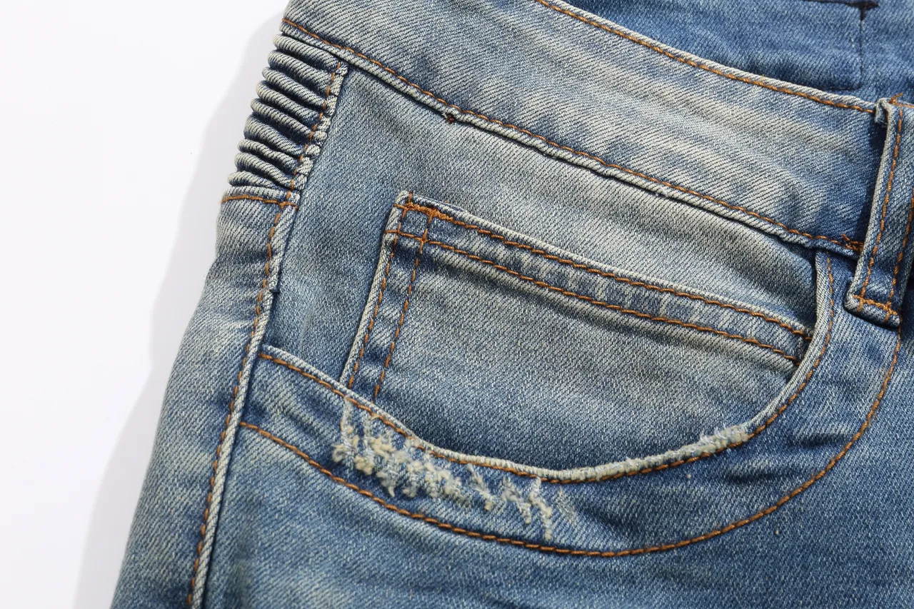 Balmain Moto-Panel شورتات جين أزرق فاتح ممزق 11