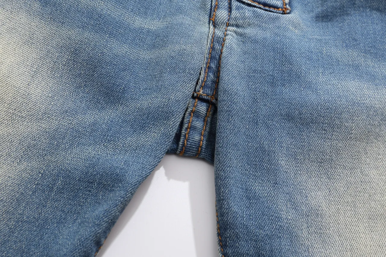 Balmain Moto-Panel شورتات جين أزرق فاتح ممزق 13