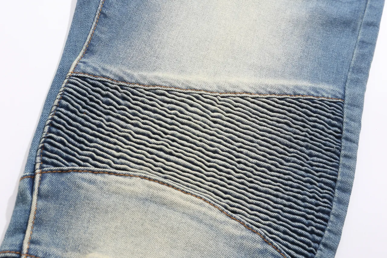 Balmain Moto-Panel شورتات جين أزرق فاتح ممزق 14