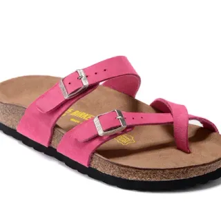 Birkenstock Arizona गुलाबी सुड-लाइक टू-स्ट्रैप कैजुअल सैंडल्स