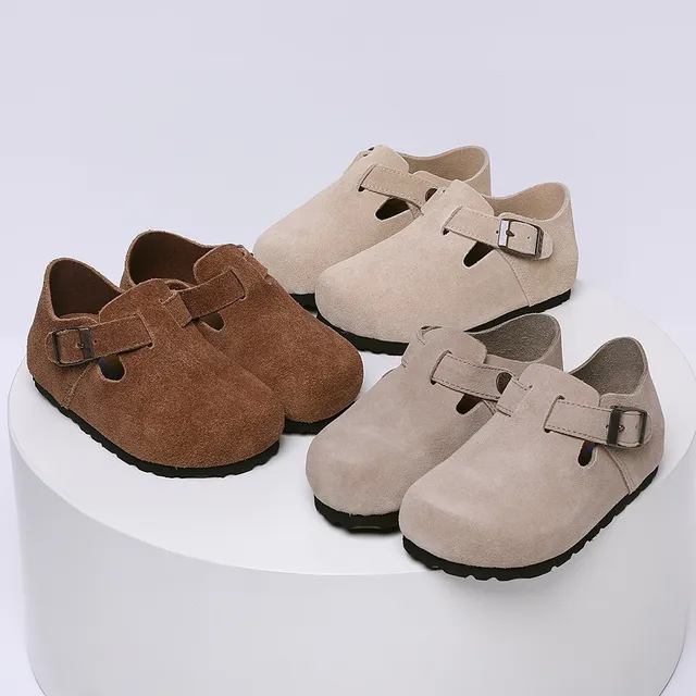 Birkenstock Mocassin de Suède Beige Noir avec Boucle Unique 3
