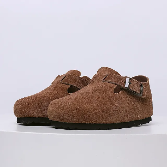 Birkenstock Mocassin de Suède Beige Noir avec Boucle Unique 4