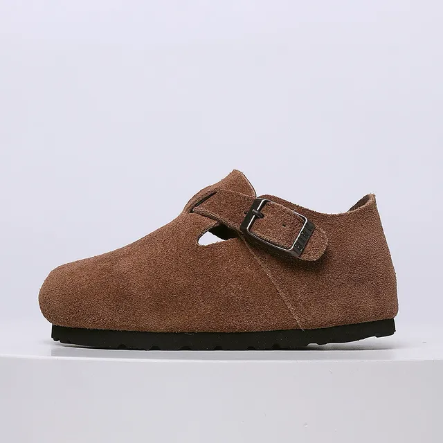 Birkenstock Mocassin de Suède Beige Noir avec Boucle Unique 5