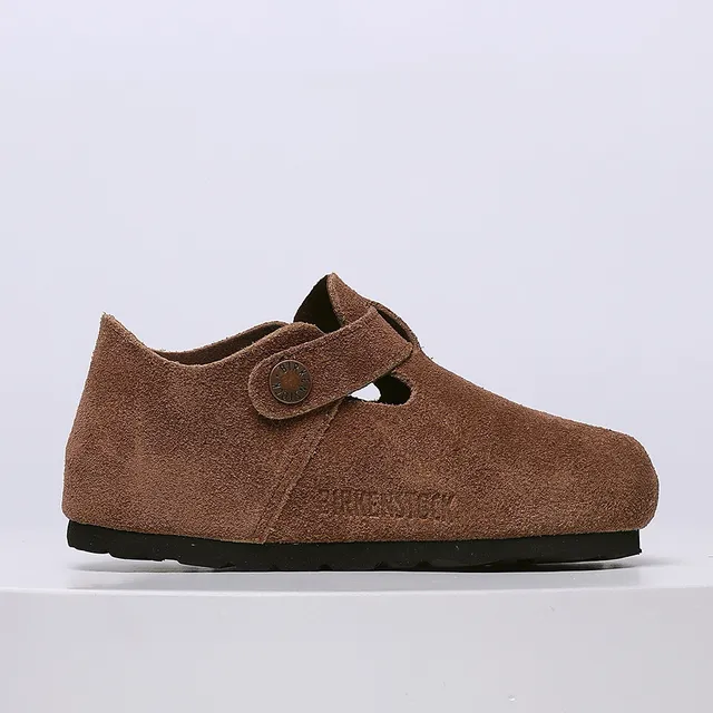 Birkenstock Mocassin de Suède Beige Noir avec Boucle Unique 6