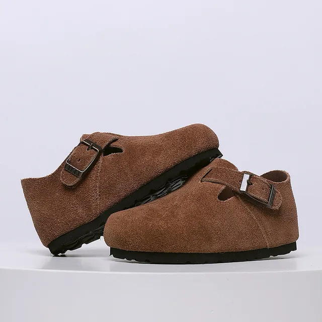 Birkenstock Mocassin de Suède Beige Noir avec Boucle Unique 7