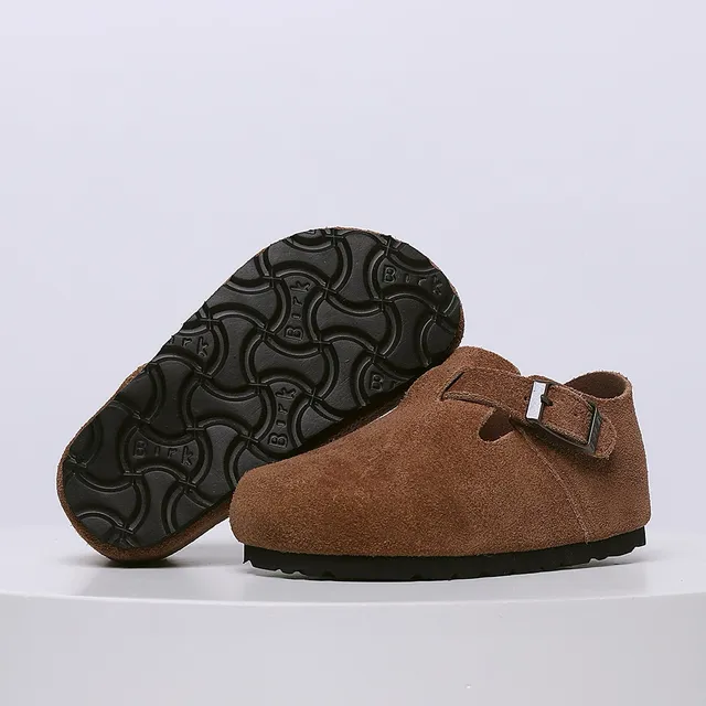 Birkenstock Mocassin de Suède Beige Noir avec Boucle Unique 8