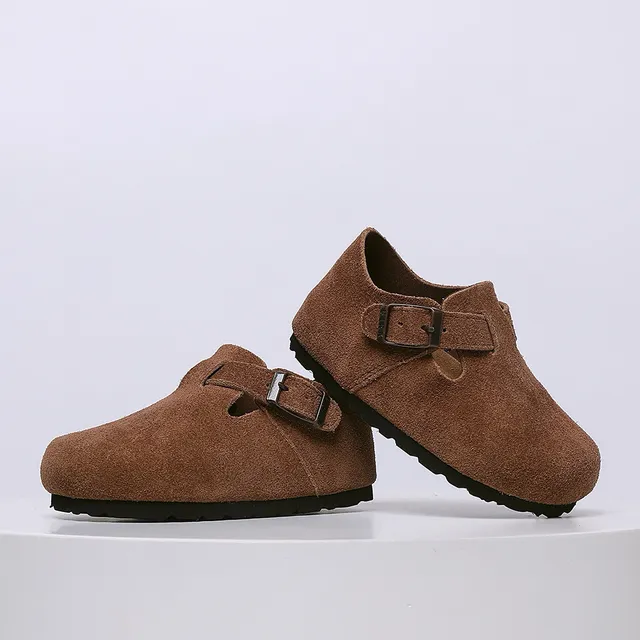 Birkenstock Mocassin de Suède Beige Noir avec Boucle Unique 9