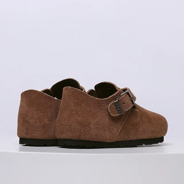 Birkenstock Mocassin de Suède Beige Noir avec Boucle Unique 11