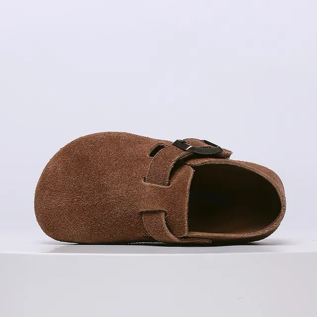 Birkenstock Mocassin de Suède Beige Noir avec Boucle Unique 12