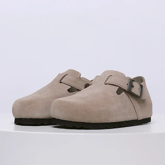 Birkenstock Mocassin de Suède Beige Noir avec Boucle Unique 13
