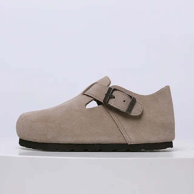Birkenstock Mocassin de Suède Beige Noir avec Boucle Unique 14