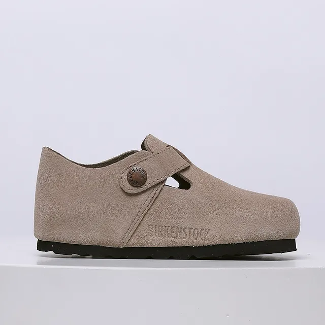 Birkenstock Mocassin de Suède Beige Noir avec Boucle Unique 15