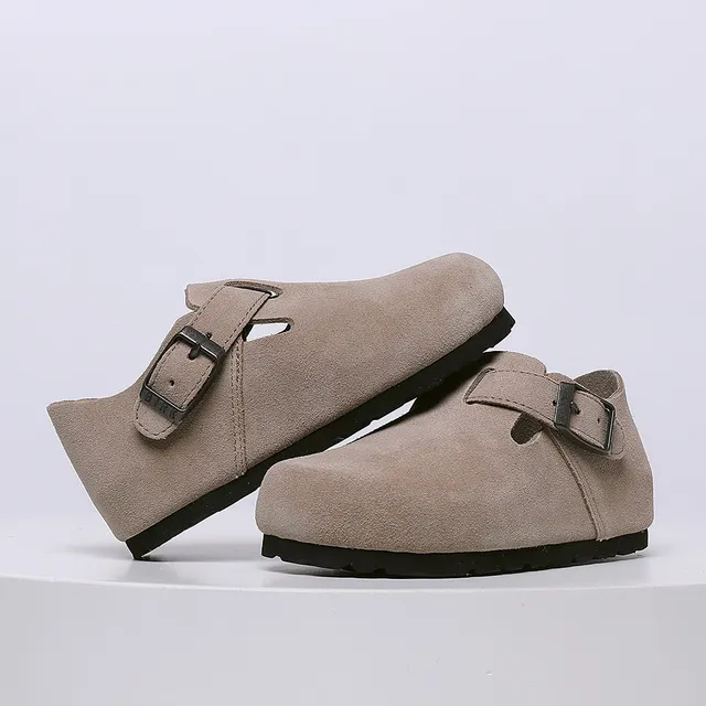 Birkenstock Mocassin de Suède Beige Noir avec Boucle Unique 16