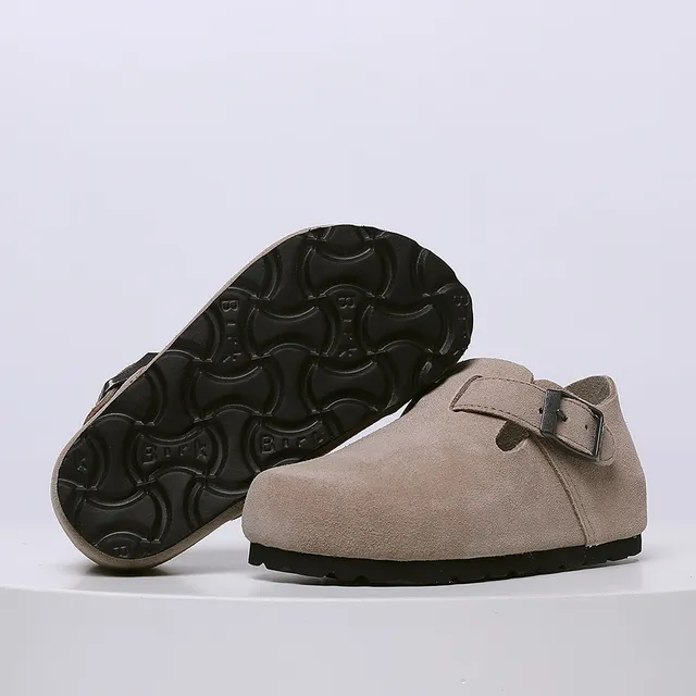 Birkenstock Mocassin de Suède Beige Noir avec Boucle Unique 17