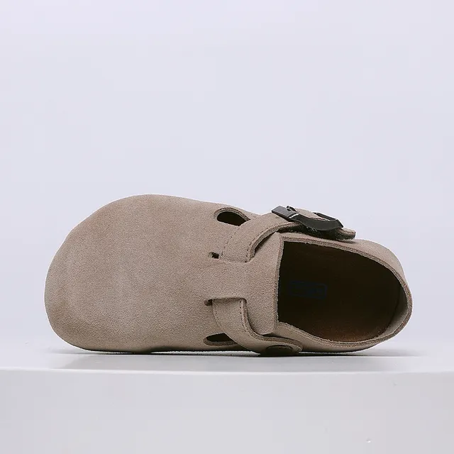 Birkenstock Mocassin de Suède Beige Noir avec Boucle Unique 21