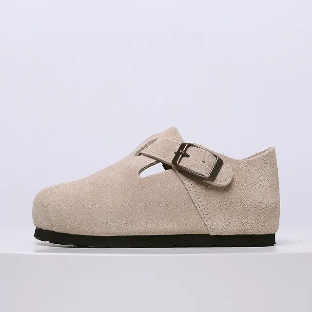 Birkenstock Mocassin de Suède Beige Noir avec Boucle Unique 23