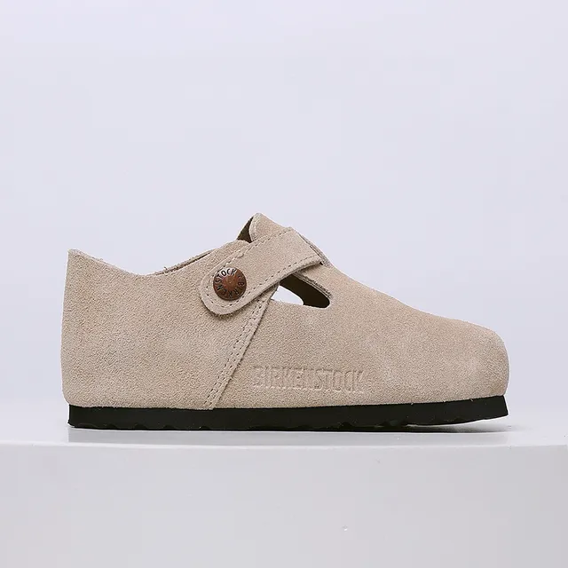 Birkenstock Mocassin de Suède Beige Noir avec Boucle Unique 24