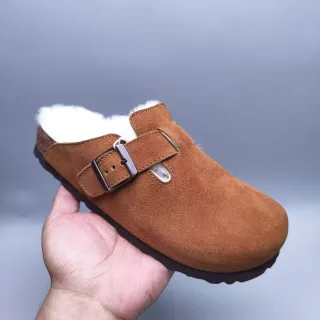 Birkenstock भूरा सफेद suede ऊपरी shearling-lined casual जूते