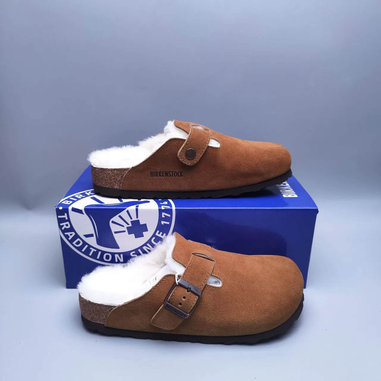 Birkenstock भूरा सफेद suede ऊपरी shearling-lined casual जूते 3