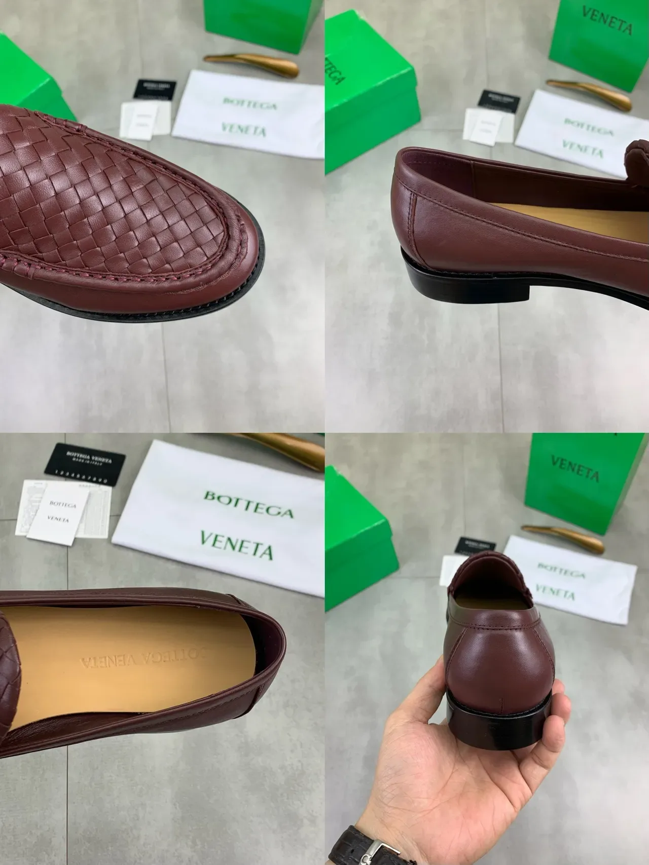 Bottega Veneta Andiamo Burdeos Negro Intrecciato-Tecido Vamp Cuero Liso Superior Loafer 3