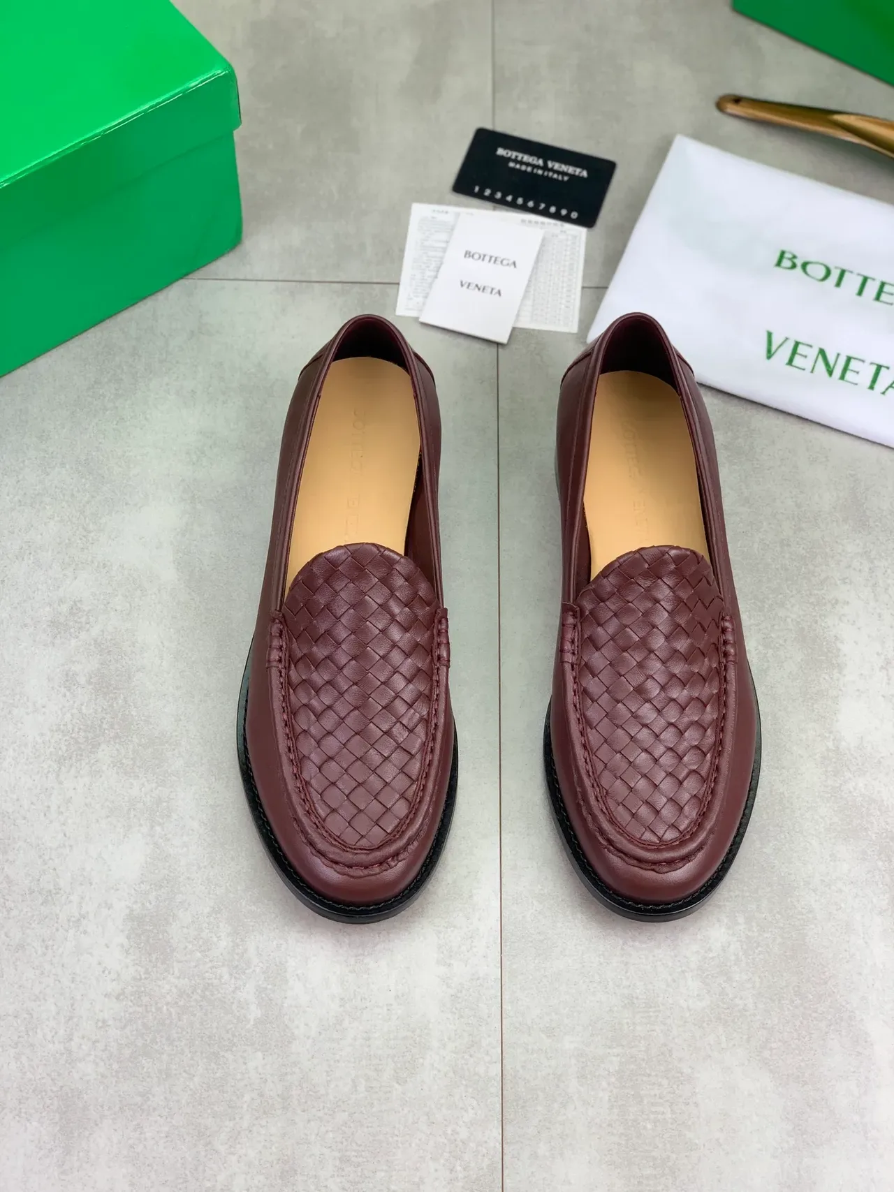 Bottega Veneta Andiamo Burdeos Negro Intrecciato-Tecido Vamp Cuero Liso Superior Loafer 5
