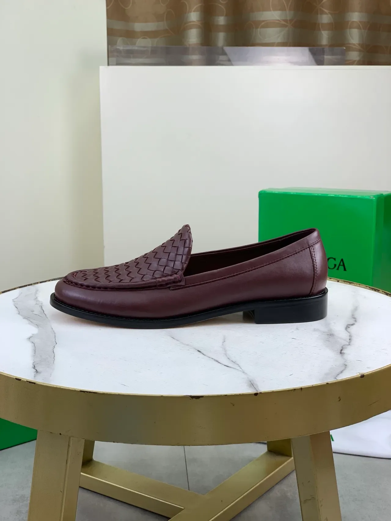 Bottega Veneta Andiamo Burdeos Negro Intrecciato-Tecido Vamp Cuero Liso Superior Loafer 6