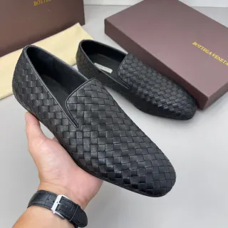 Bottega Veneta Andiamo Intrecciato Woven Leather Black Loafers