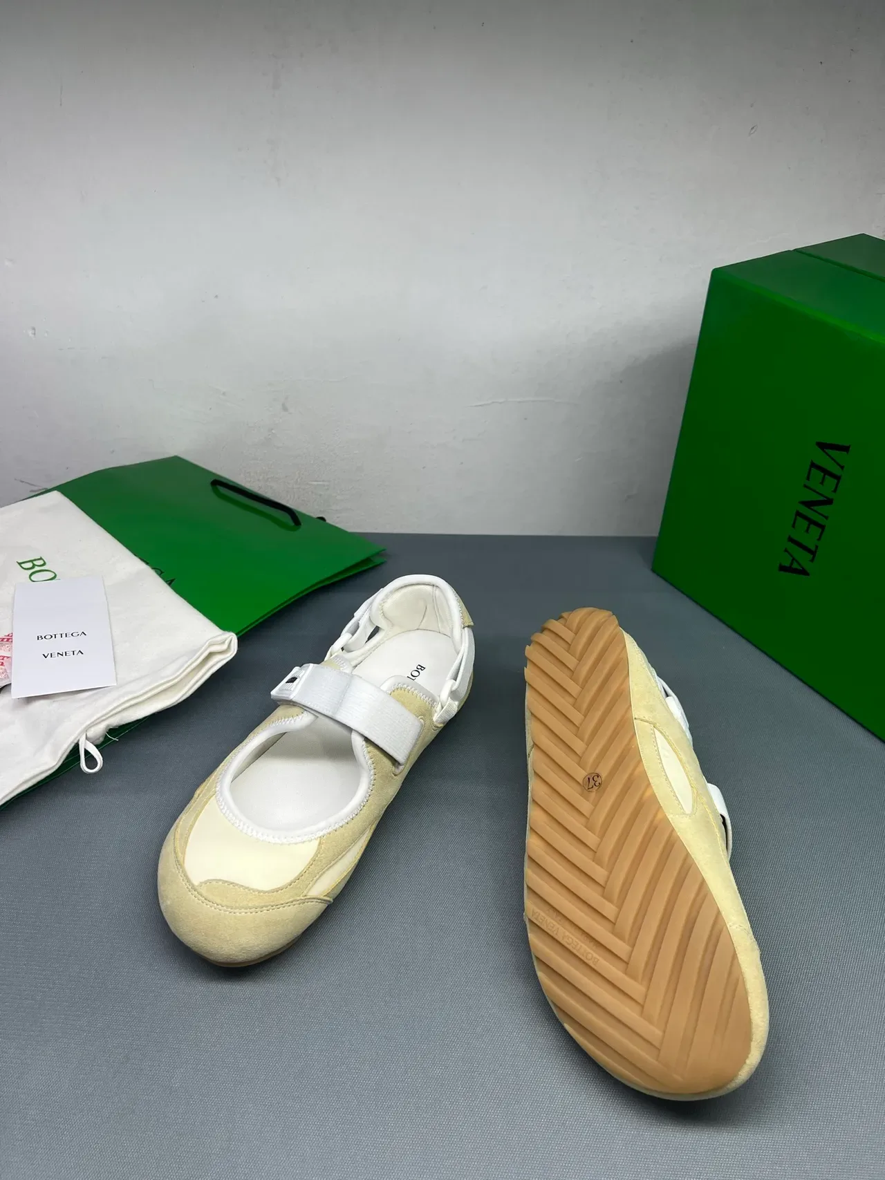 Bottega Veneta Beige Suede and Mesh Mary Jane Shoes 2