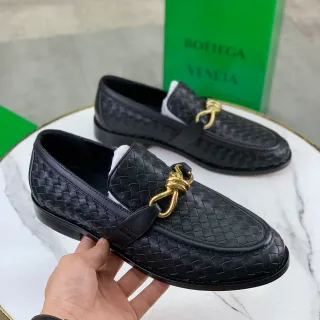 Bottega Veneta Black Gold Intrecciato Woven Leather Horsebit Buckle Loafer