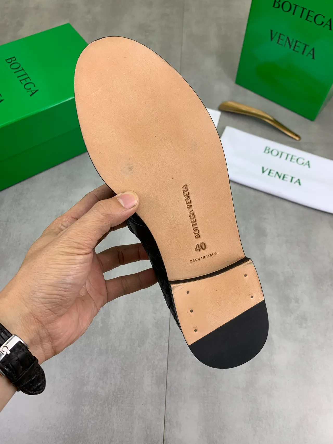 Bottega Veneta Noir Or Intrecciato Cuir Tissé Boucle Cheval Mocassin 3