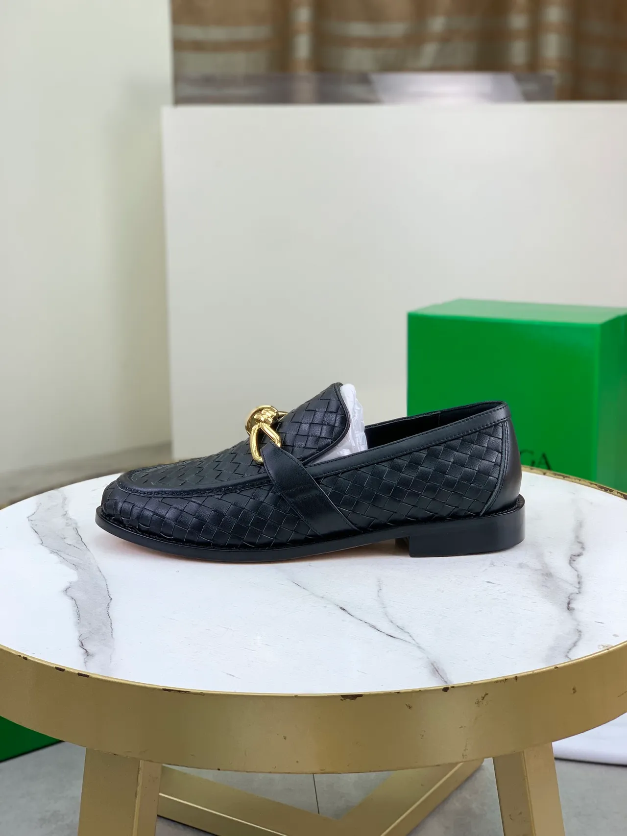 Bottega Veneta Noir Or Intrecciato Cuir Tissé Boucle Cheval Mocassin 6