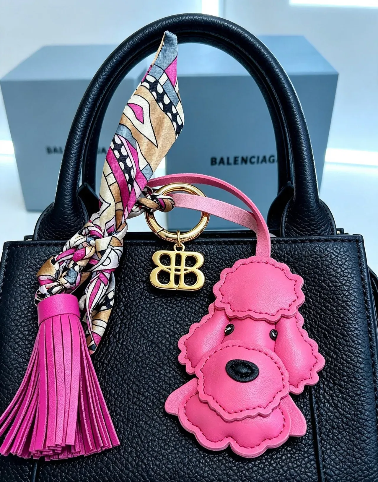 Bottega Veneta Black Pink Structured Top-Handle Pebbled Leather Handbag 8