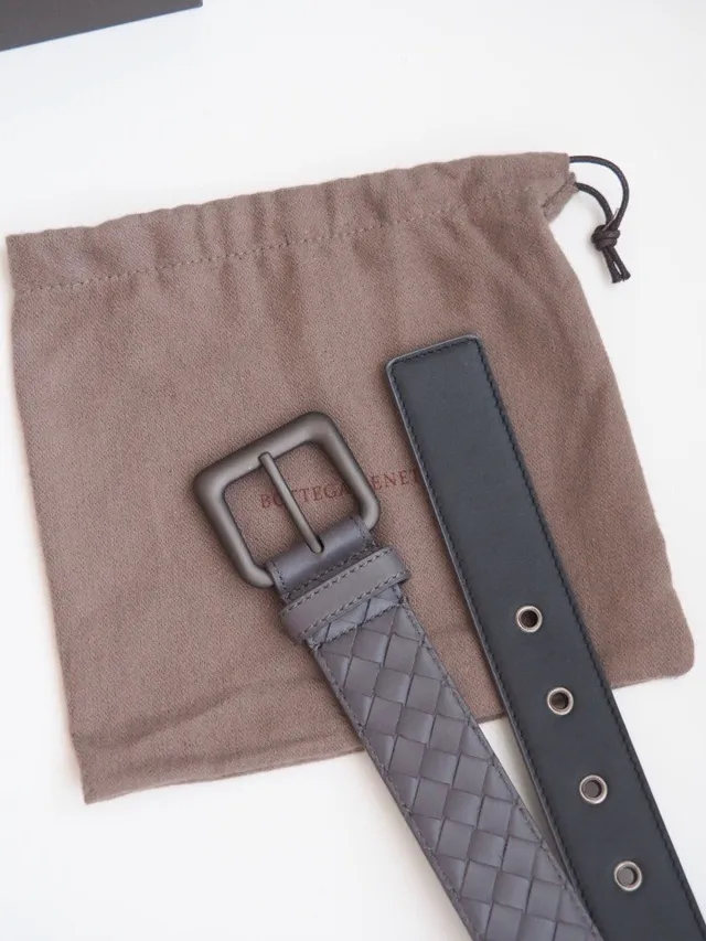 Bottega Veneta Cassette Belt cinza Intrecciato cinto de couro 5