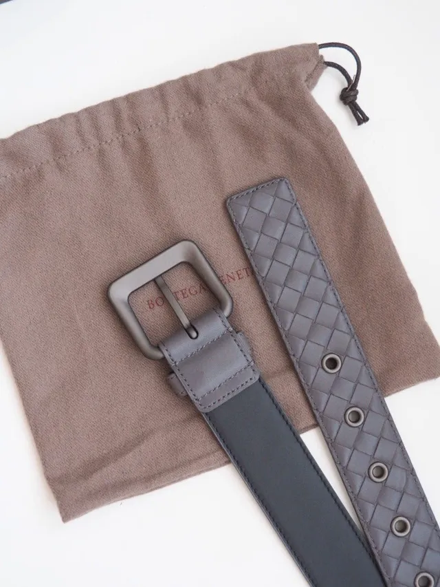 Bottega Veneta Cassette Belt cinza Intrecciato cinto de couro 6