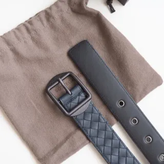 Bottega Veneta Cassette Intrecciato Navy Leather Belt