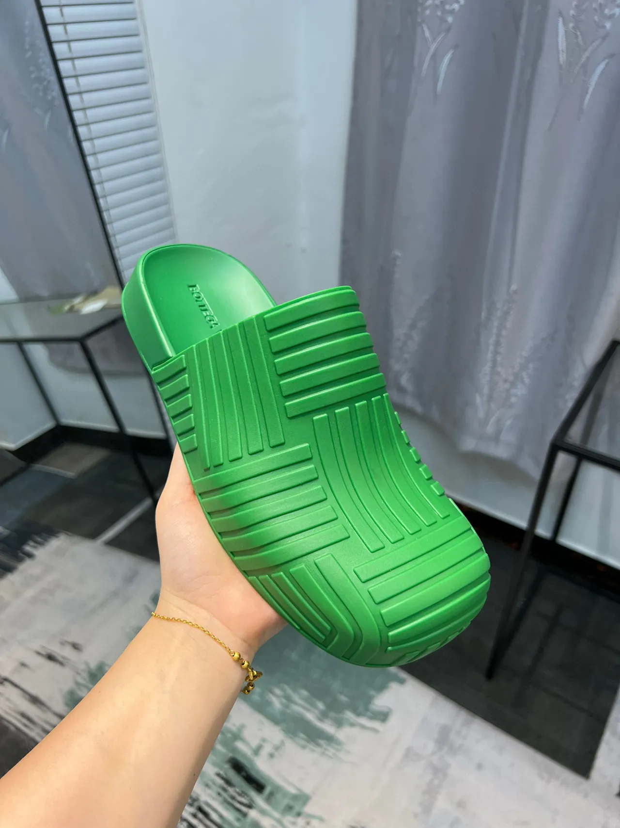 Bottega Veneta Cassette Slide Green Molded Rubber Slipper 6