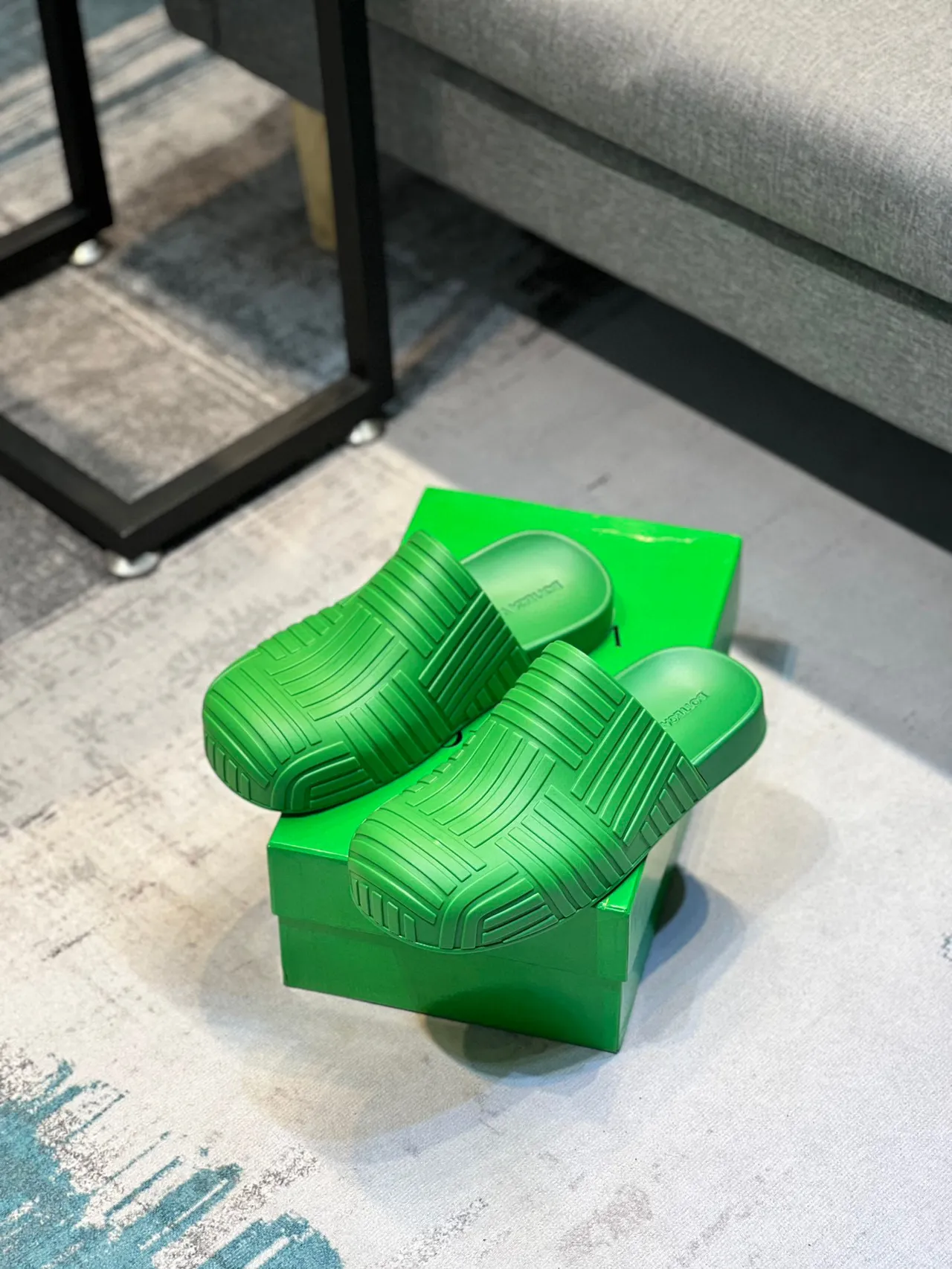 Bottega Veneta Cassette Slide Green Molded Rubber Slipper 7