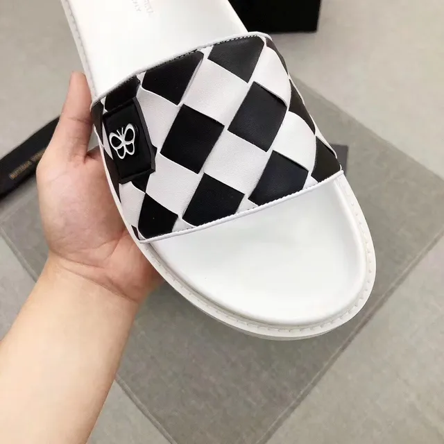 Bottega Veneta Cassette Slide সাদা কালো চেকারবোর্ড স্ট্র্যাপ মোটা প্ল্যাটফর্ম সোল স্লিপার 9