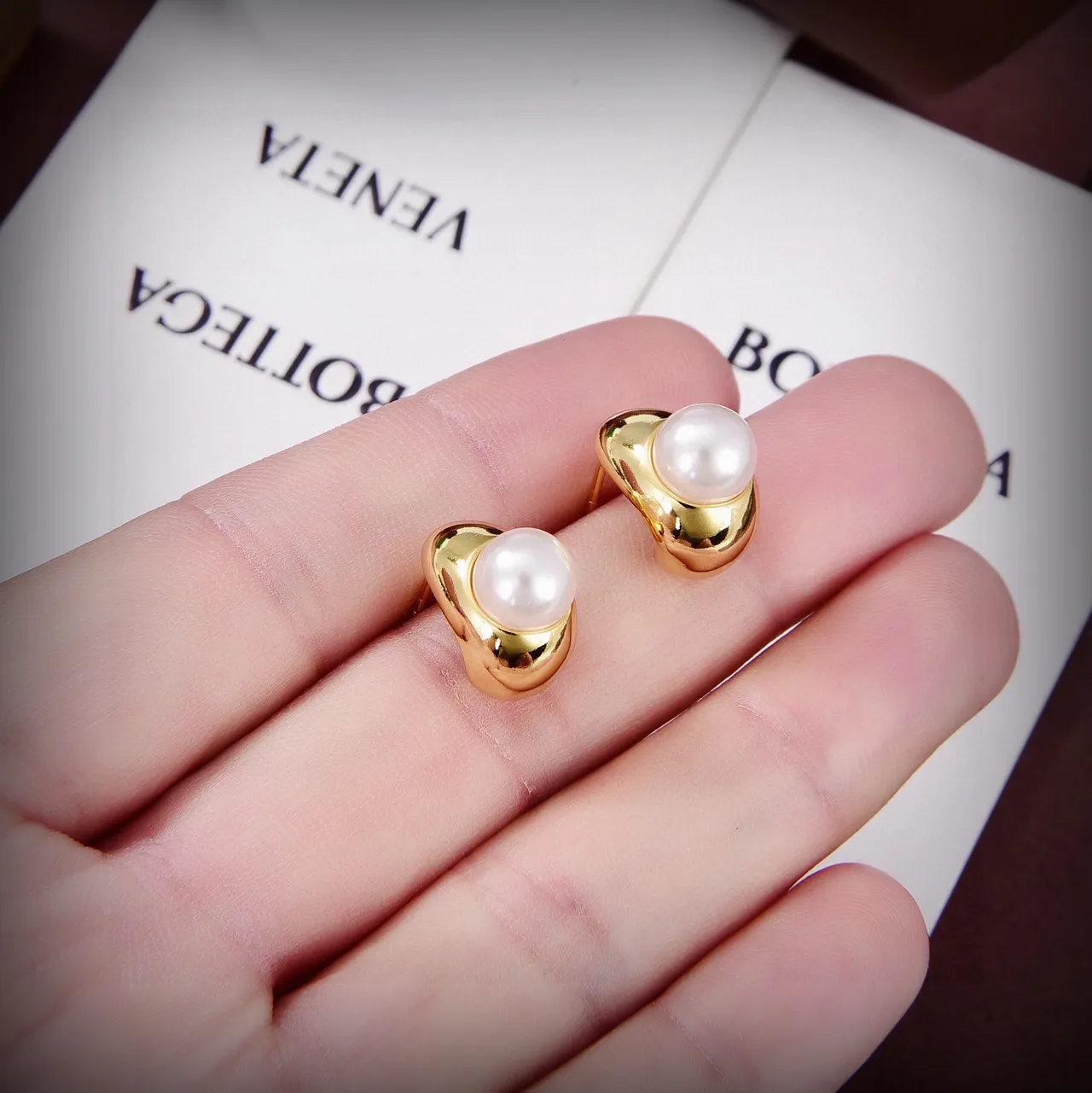 Bottega Veneta Gold-Tone Pearl Stud Earrings 3