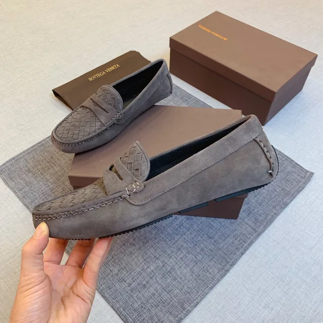 Bottega Veneta cinza camurça Intrecciato Loafers 5