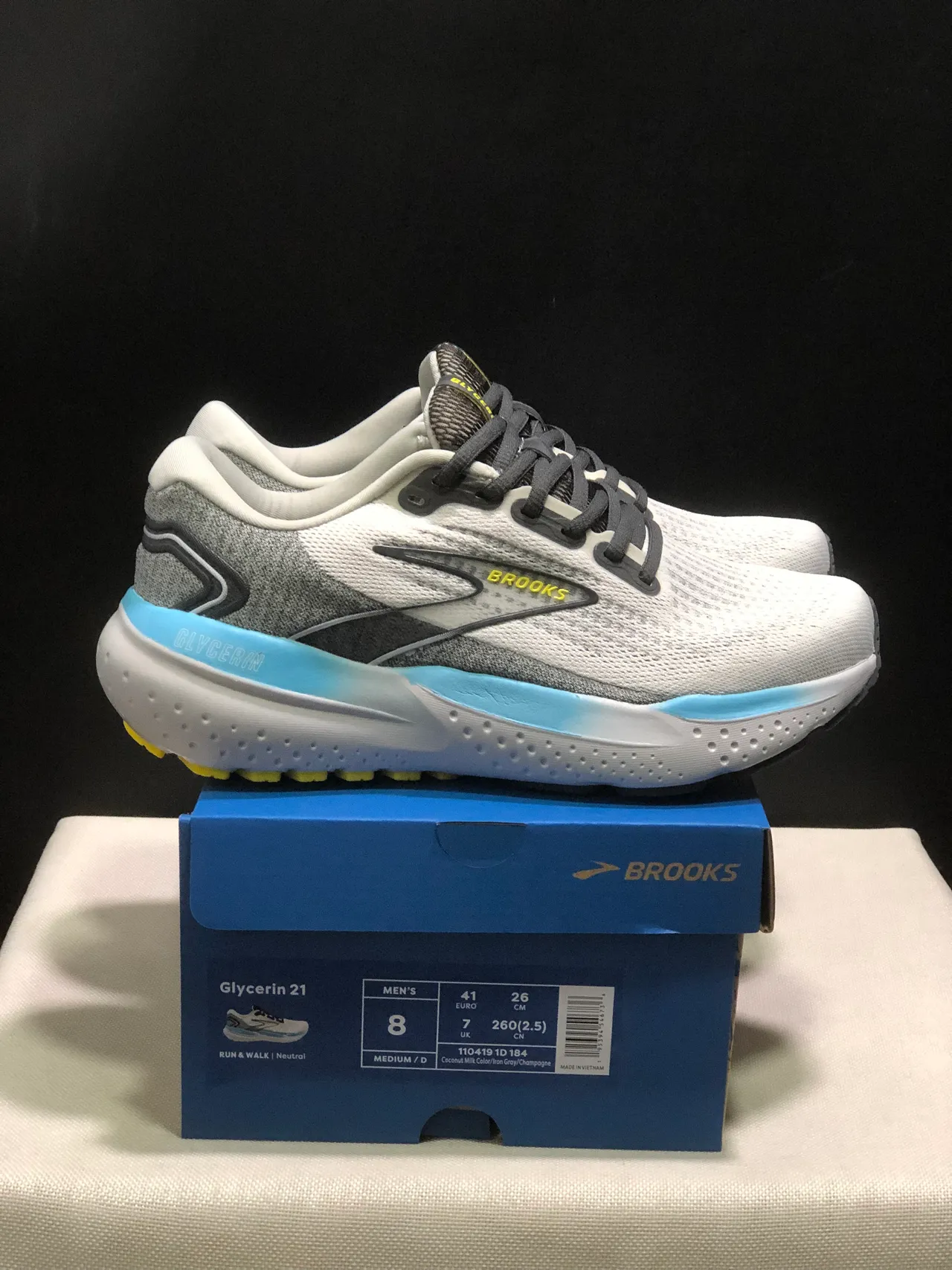 Brooks Glycerin White Gray Blue Yellow zapatos de correr 4