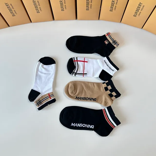 Burberry Black Beige House Check Cuff Ribbed Ankle Band Socks 5