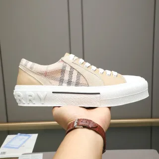 Burberry Knight Chaussures Lifestyle à Plateforme en Maille Beige à Carreaux et Daim