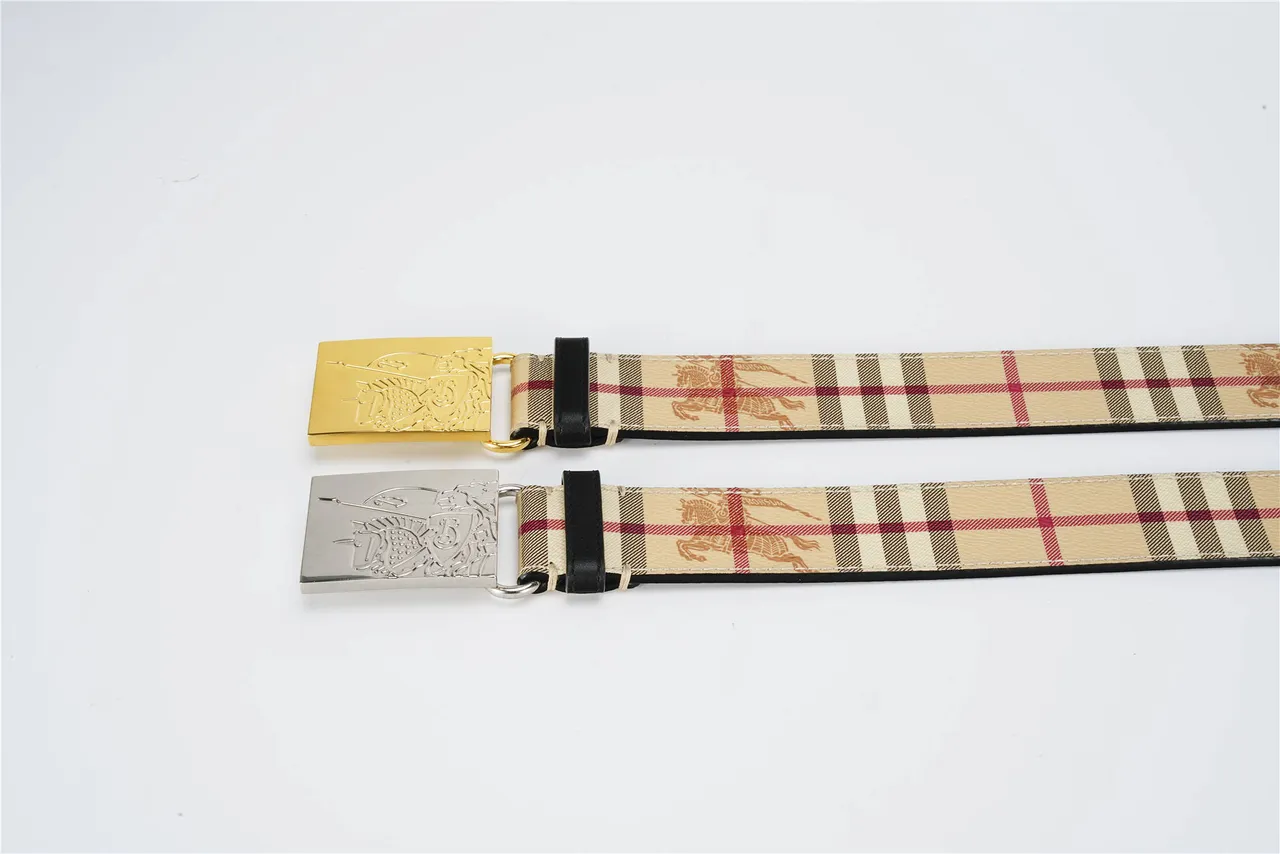 Burberry Knight Belt Beige Red Black Check Leather Belt 2