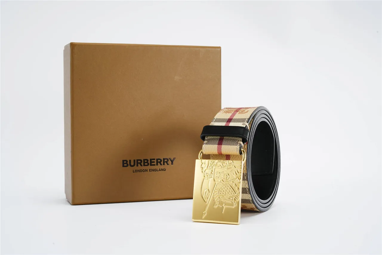 Burberry Knight Belt Beige Red Black Check Leather Belt 7