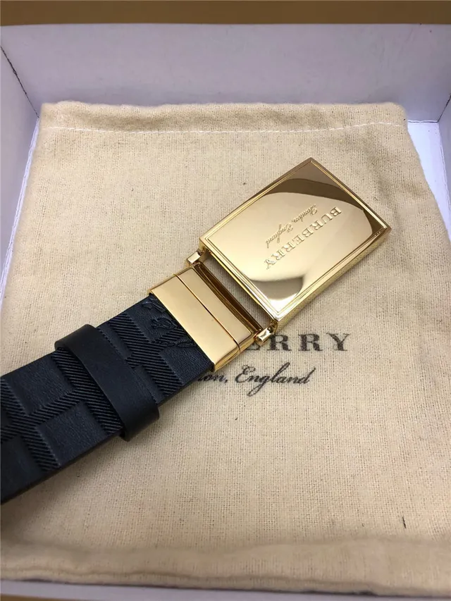 Burberry Knight কালো রৌপ্য উৎকীর্ণ ঘর চেক প্যাটার্ন ব্রাশ আয়তাকার বক্ল লেদার বেল্ট 3
