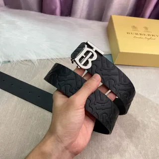 Burberry Knight Embossed Monogram Black Leather Belt